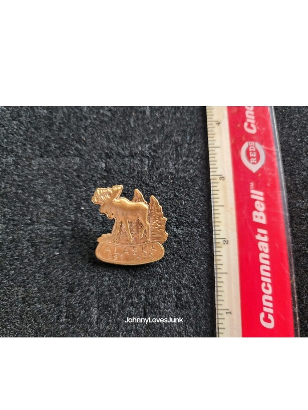 Vintage Alaska Est 1959 Pinback Pin Used Gold Tone Moose In Forest